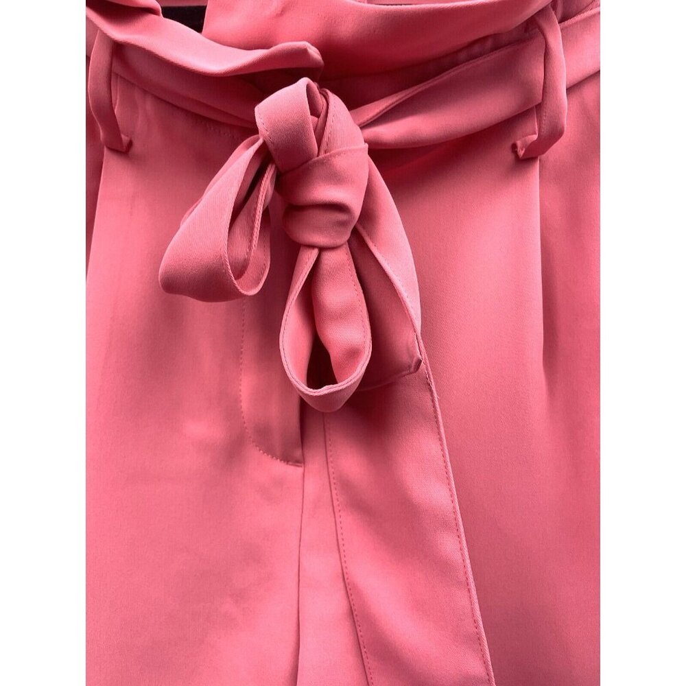 Boden Melina Pink Poppy Paperbag Pants Belted High Rise Straight Leg Size 10R - Picture 13 of 15